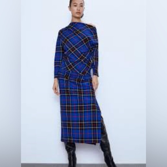 ZARA NEW ASYMMETRIC PLEATED CHECK PRINT TOP SIZE M - Picture 7 of 16